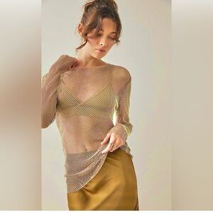 NWOT Free People Filter Finish Long Sleeve Netted Top